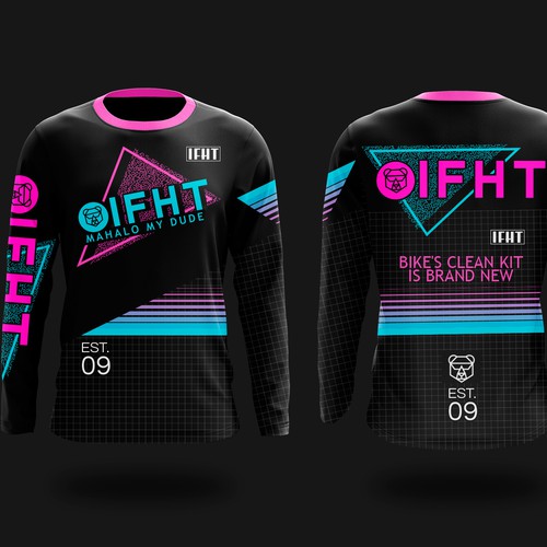 Pink and blue design with the title 'VHS Inspired Mountain Bike Jersey'