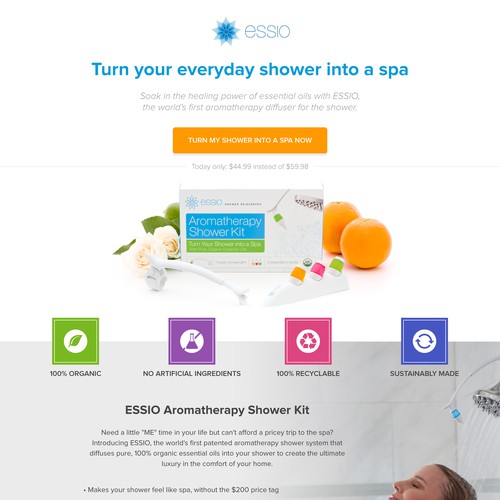 Bathroom design with the title 'Sales page design for a groundbreaking spa-at-home product'