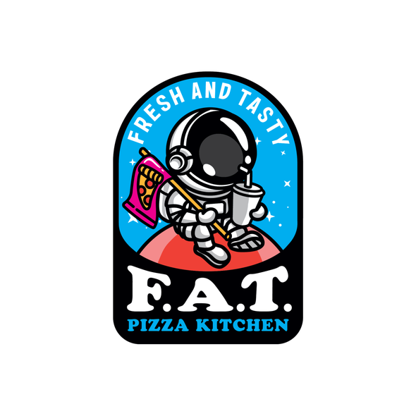 Space logo with the title 'Space Themed Logo Design for a Pizza Kitchen'