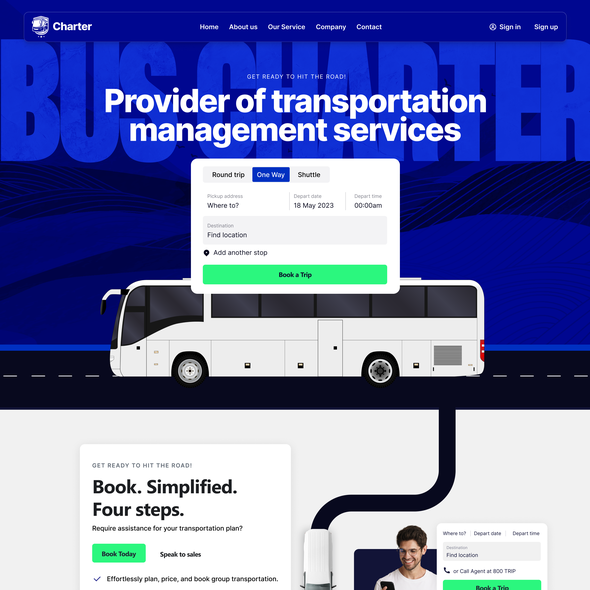 Van design with the title 'Bus Travel Landing page'