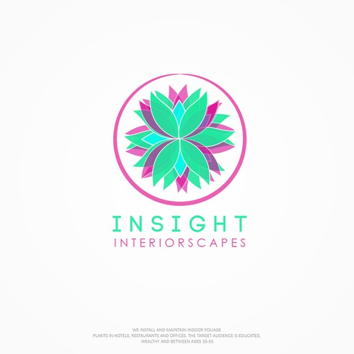 绿色和粉色的标志，标题是“INSIGHT的室内景观标志”