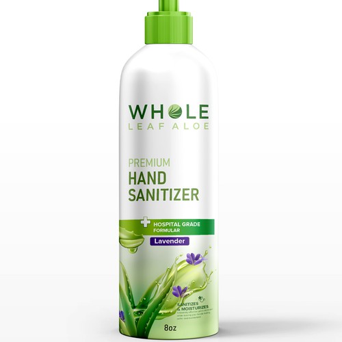Green label with the title 'Premium Aloe hand sanitizer Label design'