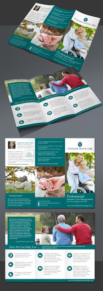Riverside design with the title 'Create an eye catching, empathetic looking brochure for families needing assistance'