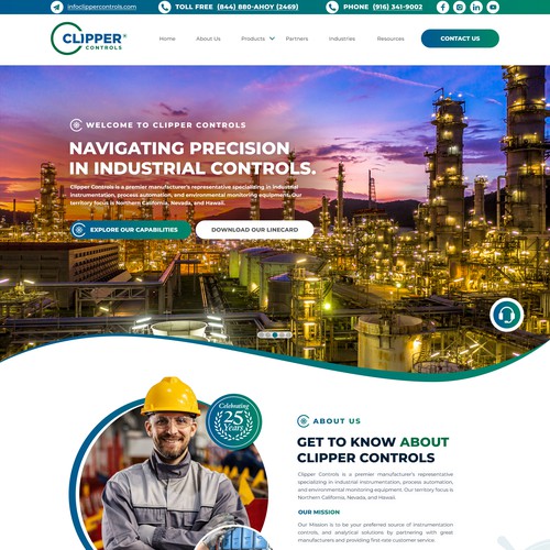 Industrial website with the title 'Clipper Controls: Premium Industrial Automation & Controls Web Design'