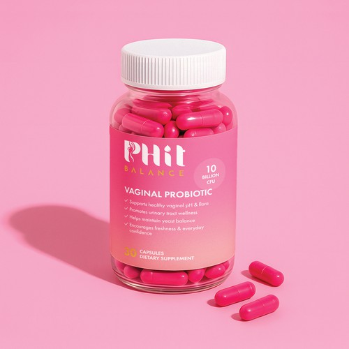 Design with the title 'Supplement bottle label design 🩷'