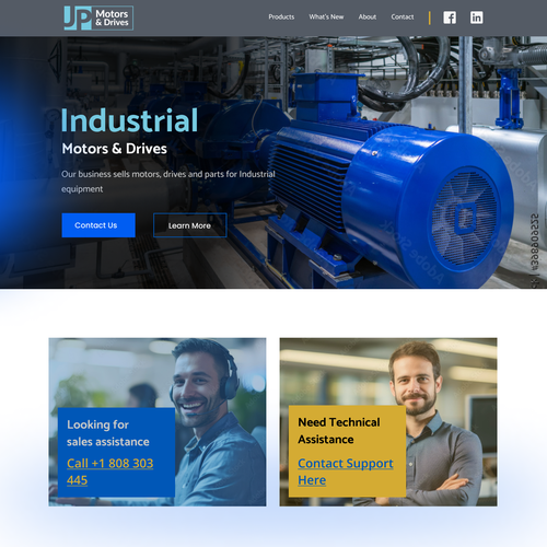 Industrial website with the title 'Home page for industrial motors company'