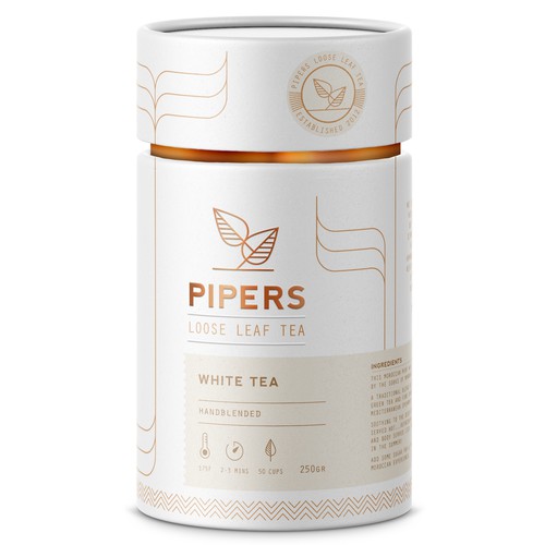 Tea packaging with the title 'Packaging design for premium tea blends'