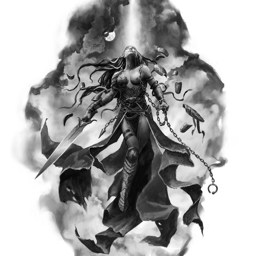 Armor design with the title 'guerrera elevada'