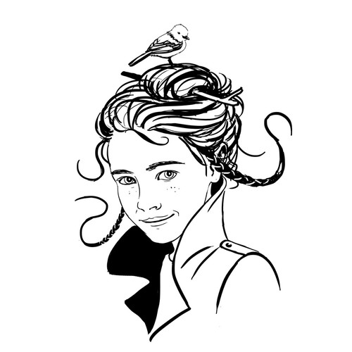 Whimsical illustration with the title 'Black & white portrait'