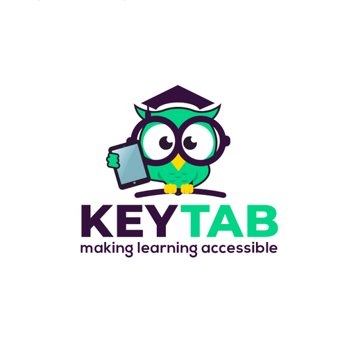 Tablet logo with the title 'Mascot design for online children learning program'