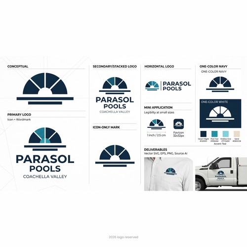 Valley logo with the title 'Parasol Pools Logo Concept'