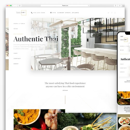 Restaurant website with the title 'ThaiBox website redesign'
