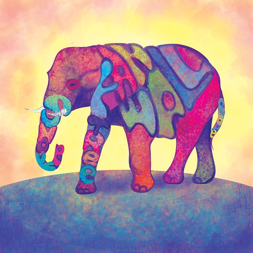 Playful artwork with the title 'Graphic illustration of 6 blind men & Elephant parable'