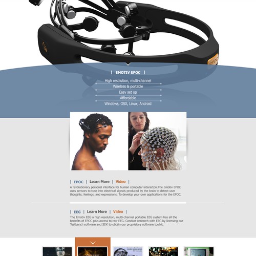 Industrial website with the title 'Redesign website for International Award Winning EEG system'