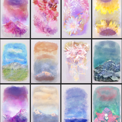 Mountain artwork with the title 'Book covers'