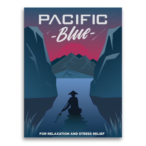 Retro label with the title 'Pacific Blue '