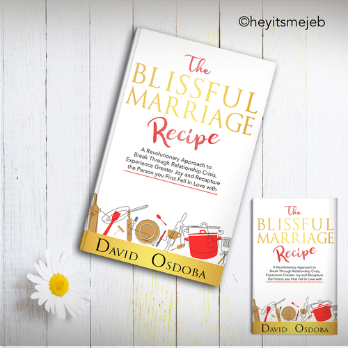 Recipe book cover with the title 'The Blissful Marriage Recipe'