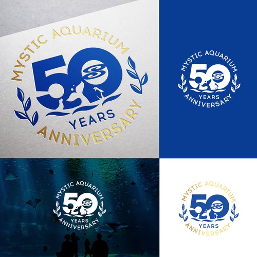 Aquarium design with the title 'Mystic Aquarium logo for 50th Year Anniversary'