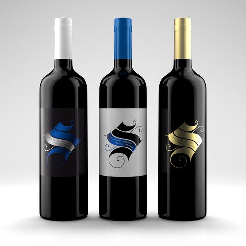 Wine bottle logo with the title 'Design High End Wine Label'