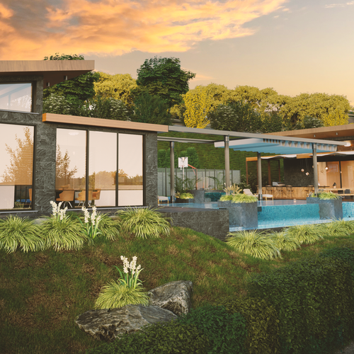 Exterior design with the title '3d Rendering for a Villa in Temecula, CA'