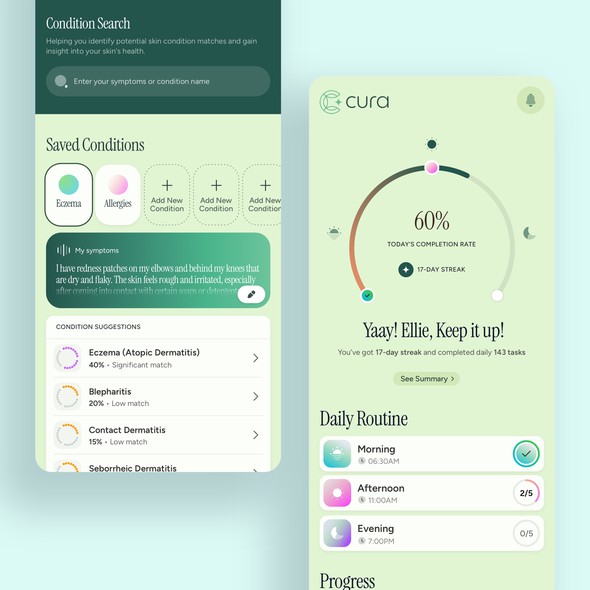 Dashboard design with the title 'App for Managing Chronic and Skin Conditions'