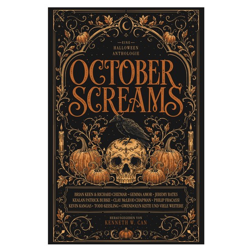 Victorian book cover with the title 'Book Cover October Screams'