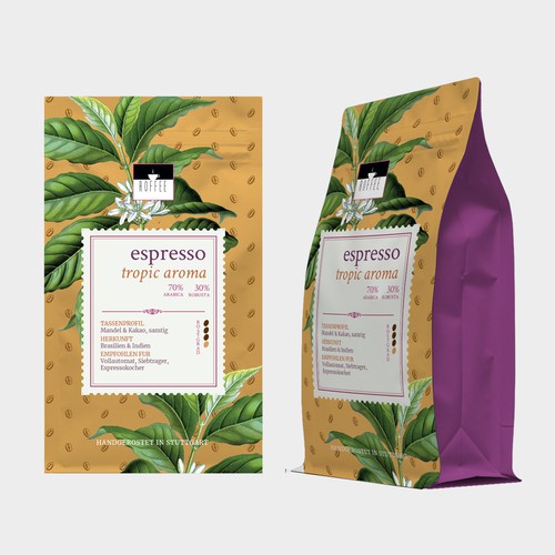 Coffee label with the title 'Espresso coffee packaging'