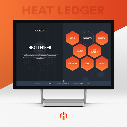 Wallet design with the title 'Heat Ledger landing page'