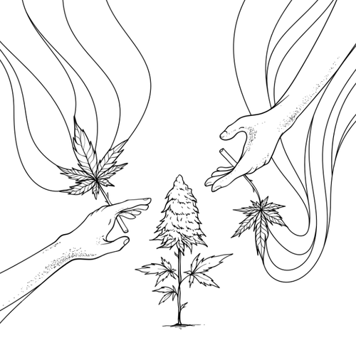 Marijuana artwork with the title 'Line art illustration for bag'