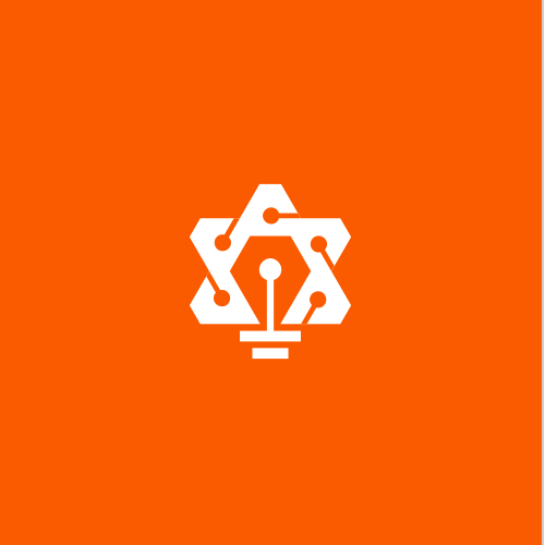 Art logo with the title 'combine concept : gear + circuit + lamp + pen'