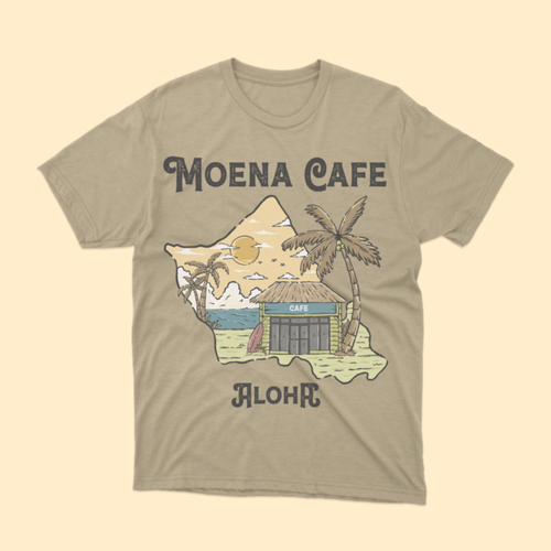 Beach bar design with the title 'Moena Cafe T-shirt Design'
