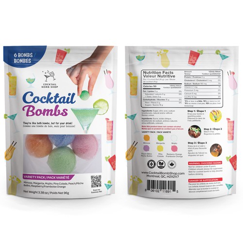 White packaging with the title 'Cocktail Bombs'