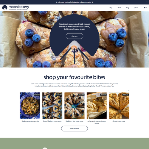 Bakeshop design with the title 'Moon Bakery — Branding, E-Commerce & Platform Migration'