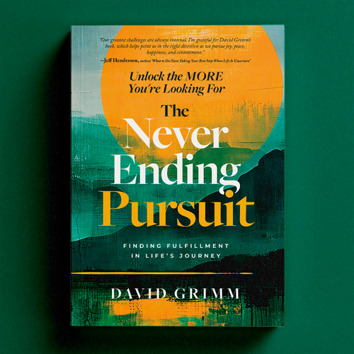 Green book cover with the title '"The Never Ending Pursuit" Book Cover Design'