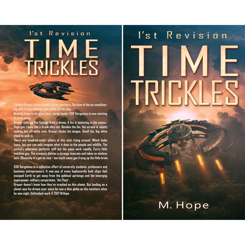 Spaceship design with the title 'Military starship with cloudscape'