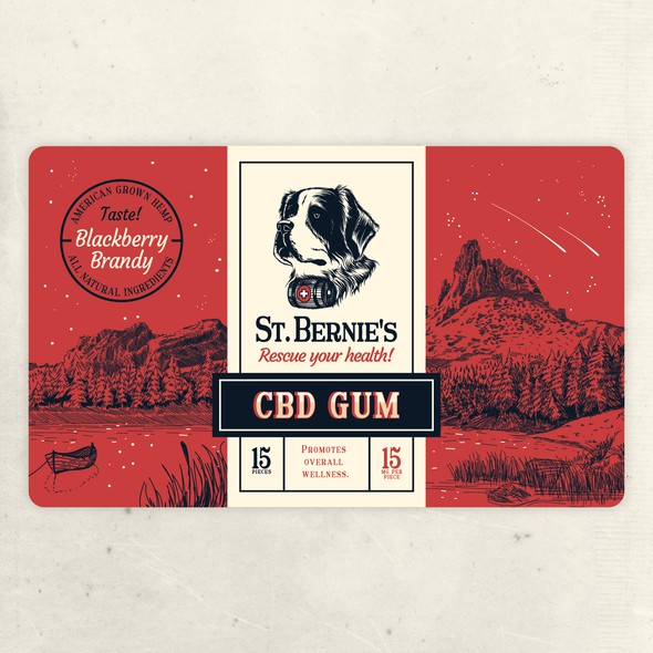 Intriguing design with the title 'St. Bernie's dog CBD Gum label design'