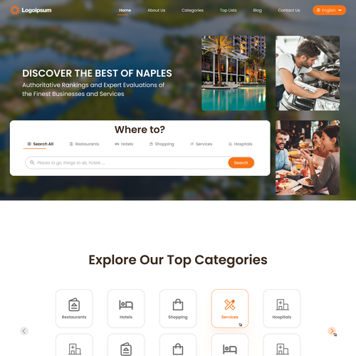 Travel agency website with the title 'Premier review and ratings platform'
