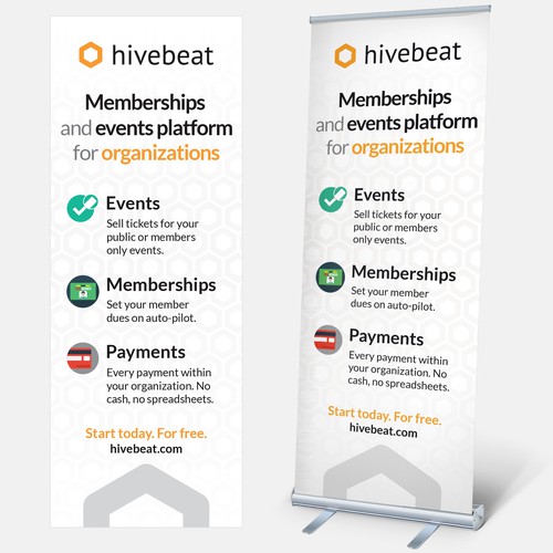 Focus design with the title 'hivebeat roll up banner startup'