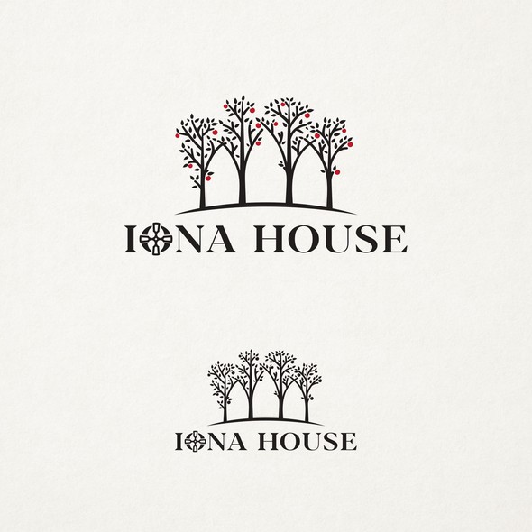 Abstract cross logo with the title 'Logo design for Iona House.'