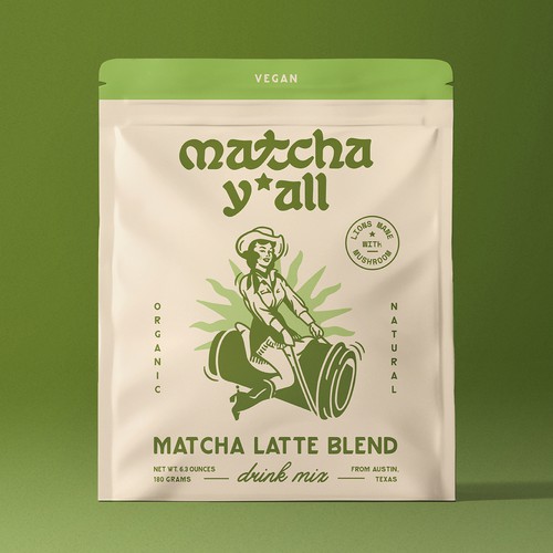 Texas design with the title 'A retro-inspired logo and packaging design for organic matcha powder'