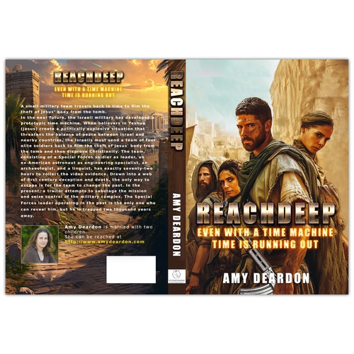 Action book cover with the title 'An Action-Adventure Novel with Time Travel'