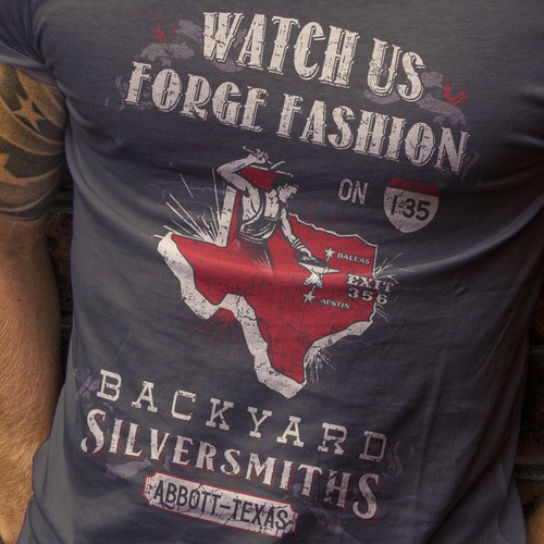 Distressed t-shirt with the title 'Backyard Silversmiths in Abbott'