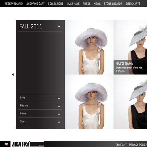 Gallery website with the title 'Product Showcase for Marzi'