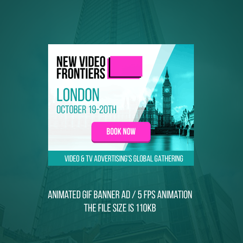 Advertising design with the title 'Animated banner ad design for Video & TV Advertising's Global Gathering'
