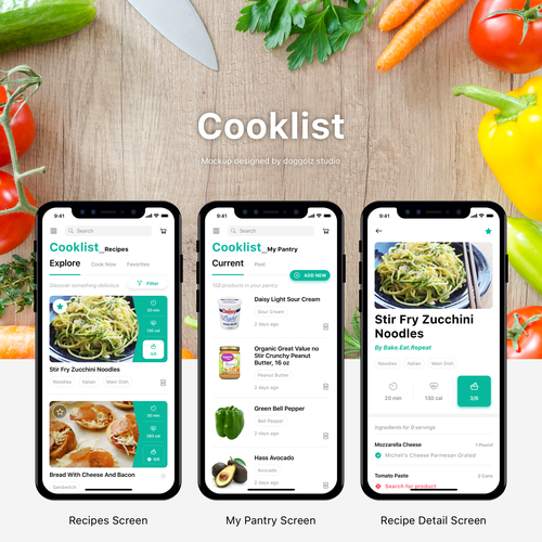 Recipe design with the title 'Cooklist Design Ideas'