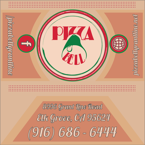 Warm illustration with the title 'Pizza Bell New Box Design'