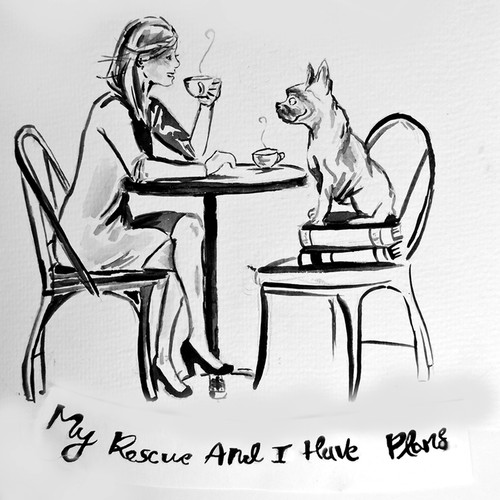 Coffee shop illustration with the title 'Rescue Dog Coffee Mug Design'