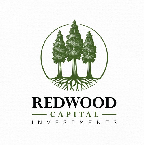 Pine tree logo with the title 'Redwood Tree Forest Logo'