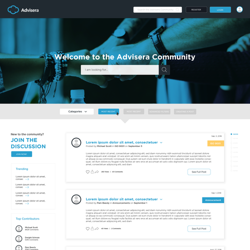 Forum design with the title 'Community Dashboard'