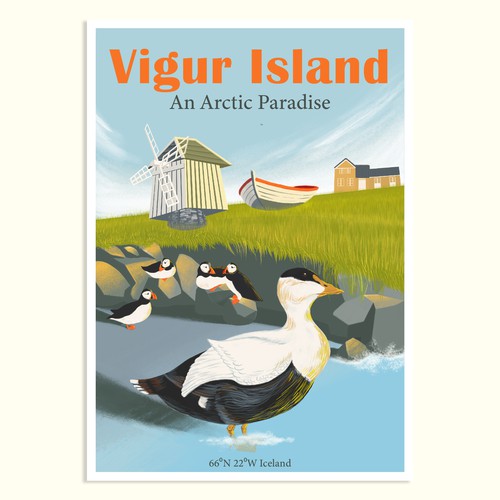 Sunny design with the title 'Poster Design for Tourism on Vigur Island'